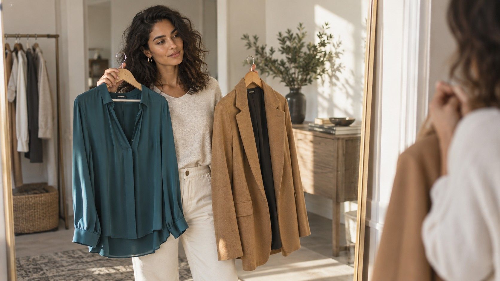 Woman wearing balanced jewel-tone clothing for olive skin